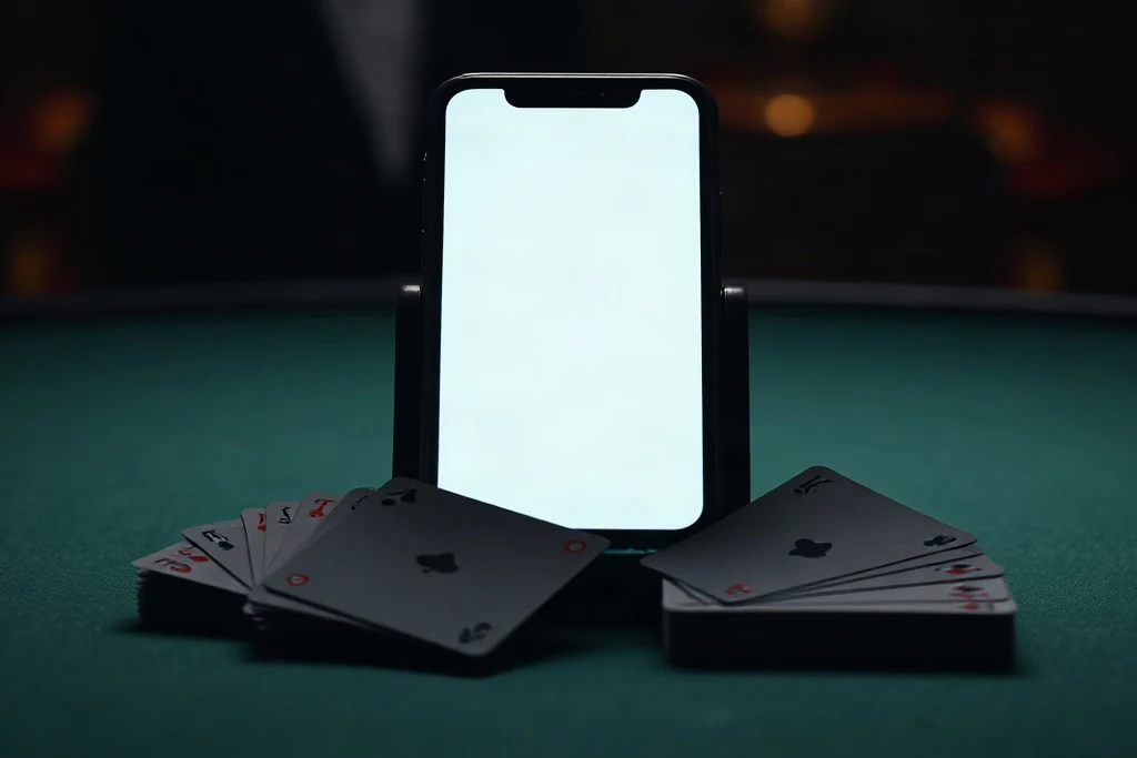Mão segurando smartphone com tela desfocada de aplicativo