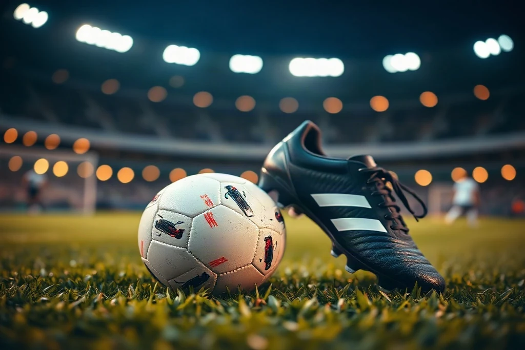 Estádio de futebol lotado visto das arquibancadas à noite