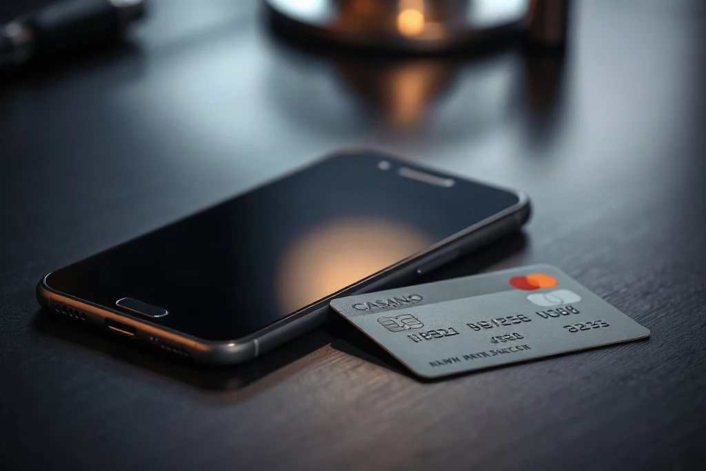 Celular com tela de pagamento instantâneo sobre mesa à noite